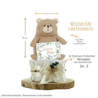 Windeltorte neutral | Kuschelbär aus 100% Leinen