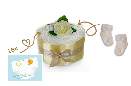Neutrale Windeltorte Rosenblüte | gold/creme