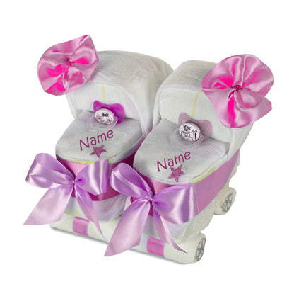Windeltorte Zwillinge Kinderwagen rosa/rosa