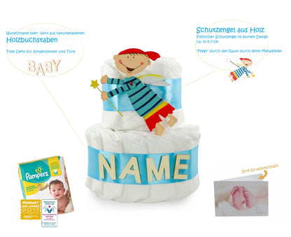 Windeltorte mit Name Schutzengel blau