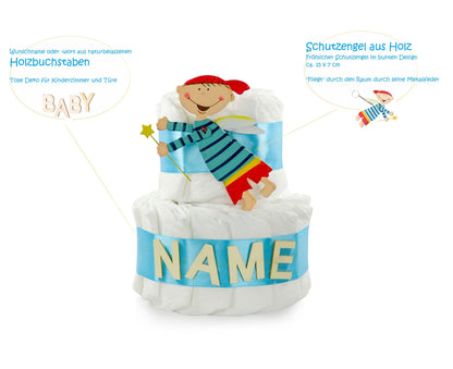 Windeltorte mit Name Schutzengel blau